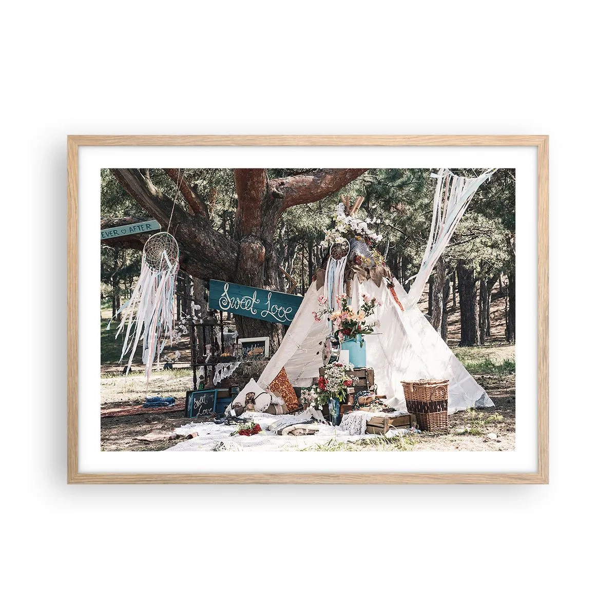 Plagát v ráme zo svetlého duba - Make love… - 70x50 cm