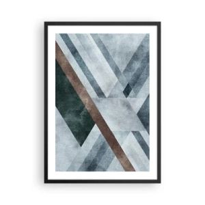 Plagát v čiernom ráme - Geometrická kompozícia v odtieňoch modrej a hnedej - 50x70cm - Sofistikovaná elegancia geometrie - Moderná nástenná dekorácia do obývacej izby a spálne ARTTOR