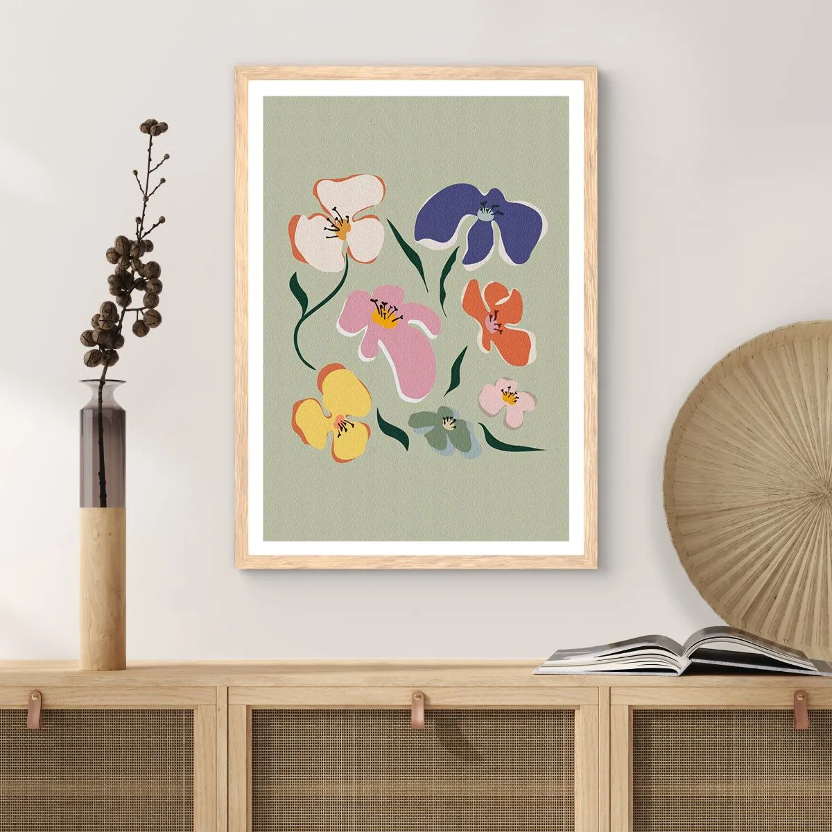 Plagát v ráme zo svetlého duba - Fialky - 70x100 cm