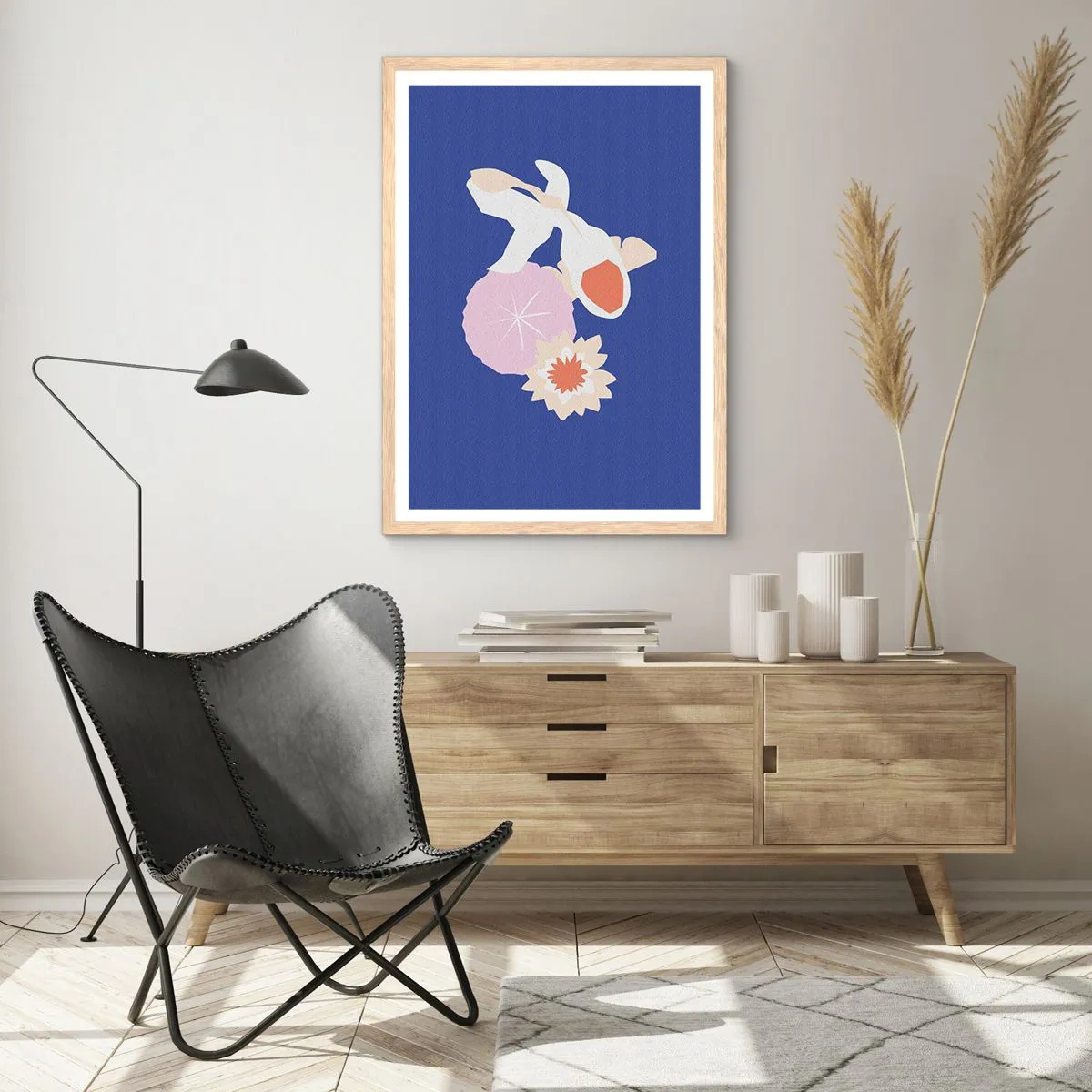Plagát v ráme zo svetlého duba - Kompozícia kvetov a pukov - 50x70 cm