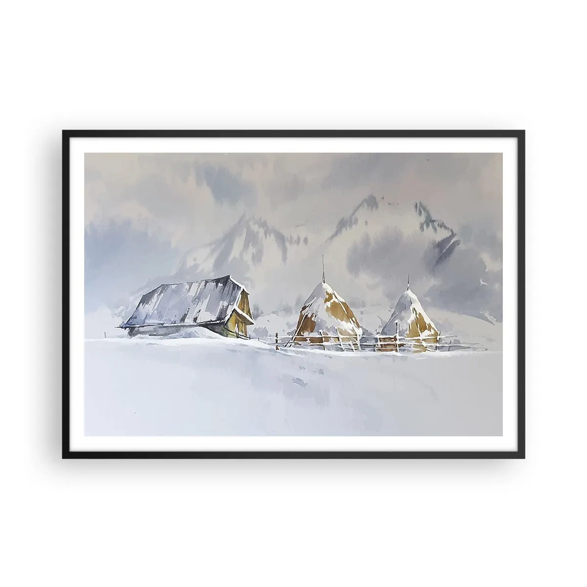Plagát v čiernom ráme - V zasneženom údolí - 100x70 cm