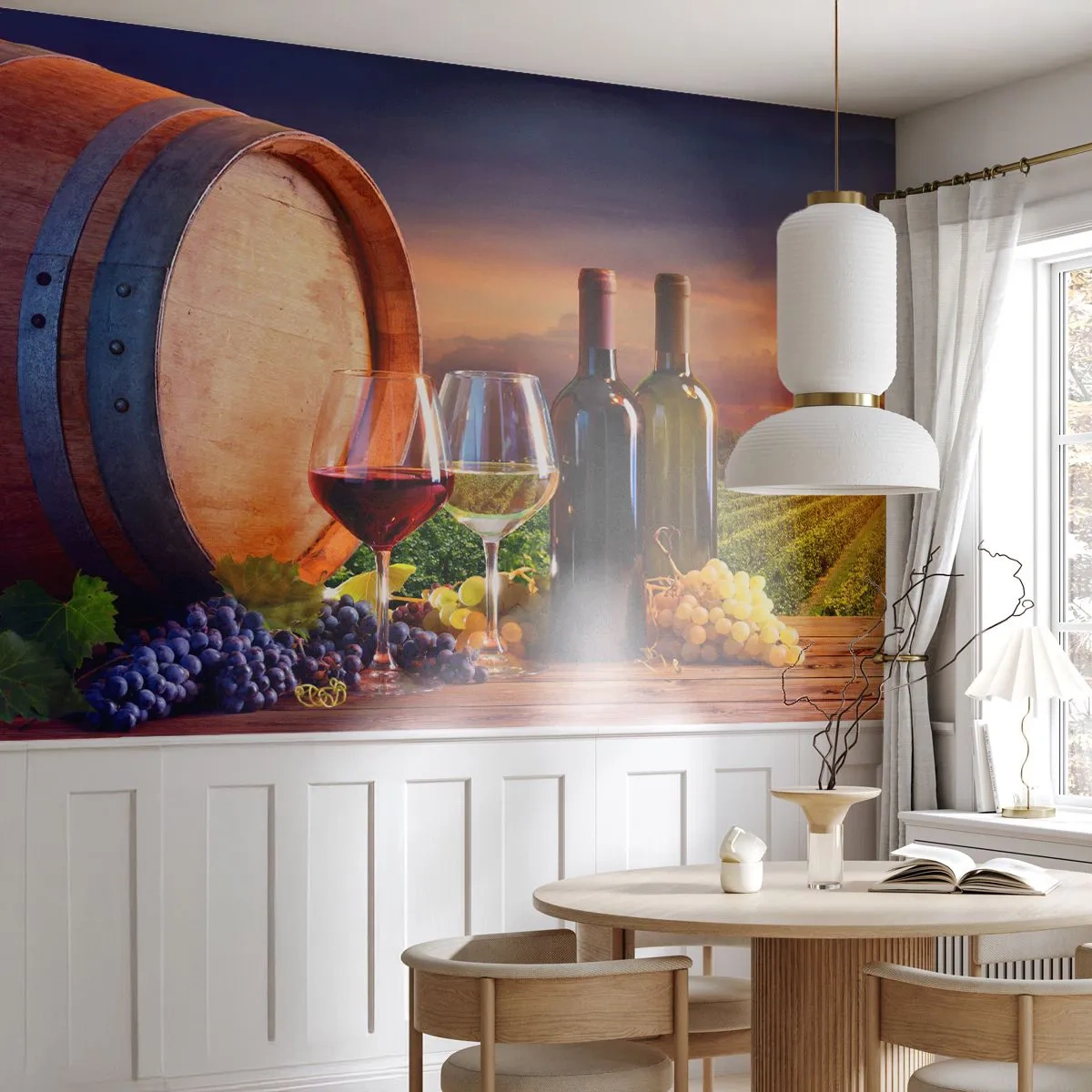 Fototapeta Standard Eco - Tu má život chuť - Vinice, Sud vína, Hrozno - 400x280 cm