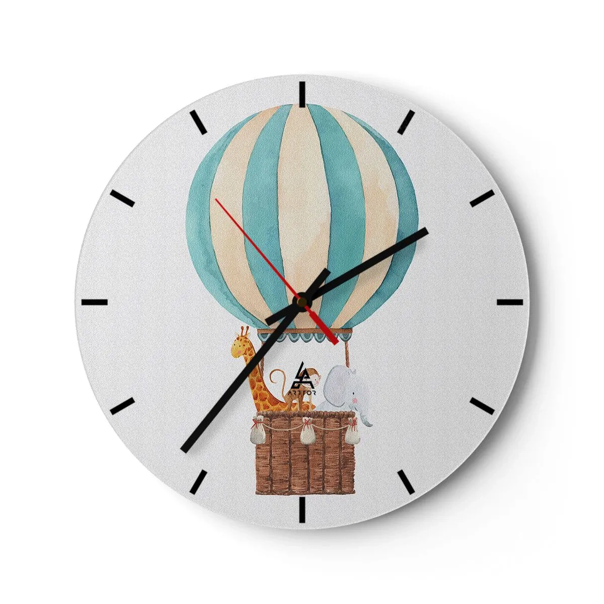 Nástenné hodiny - Balón so žirafou a slonom vznášajúcim sa v oblakoch - 30x30cm - Fantastický výlet - Moderná nástenná dekorácia do obývacej izby, kuchyne a spálne ARTTOR