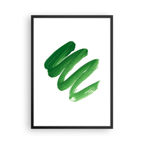 Plagát v čiernom ráme - Minimalistické zelené ťahy štetcom na bielom pozadí - 50x70cm - Zelený žart - Moderná nástenná dekorácia do obývacej izby a spálne ARTTOR