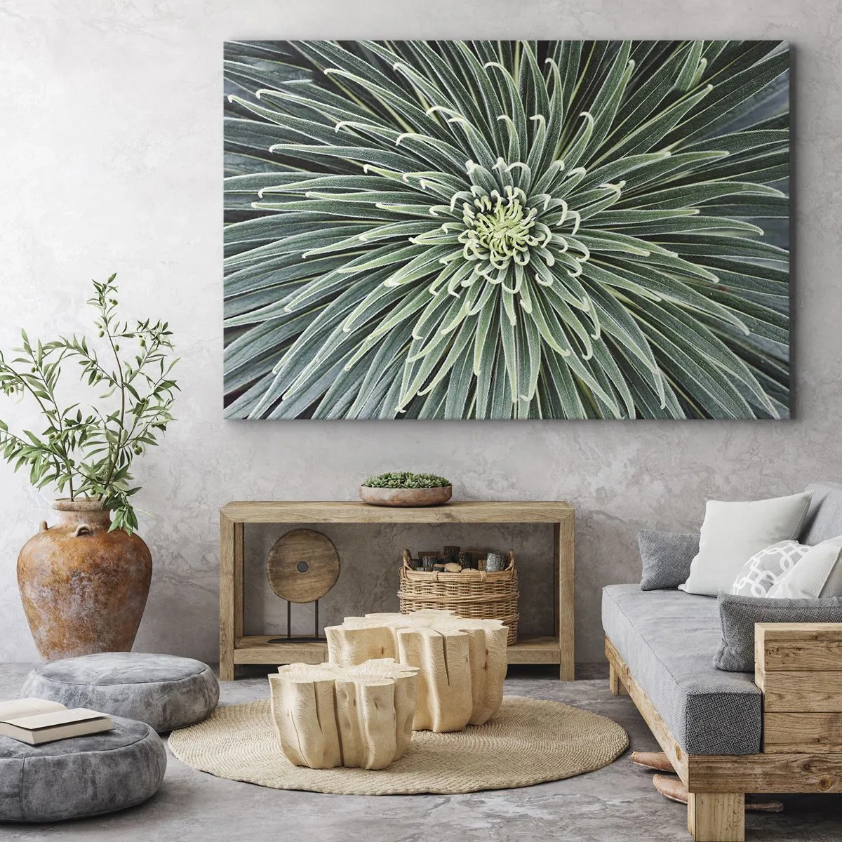Obraz na plátne - Symetrické usporiadanie zelených listov pripomínajúce hviezdu - 70x50cm - Zrodenie hviezdy - Moderná nástenná dekorácia do obývacej izby a spálne ARTTOR