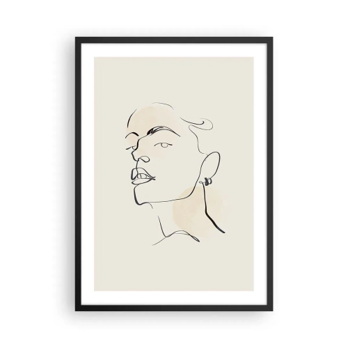 Plagát v čiernom ráme - Minimalistický portrét ženy v štýle linkovej grafiky - 50x70cm - Hrdý pohľad - Moderná nástenná dekorácia do obývacej izby a spálne ARTTOR