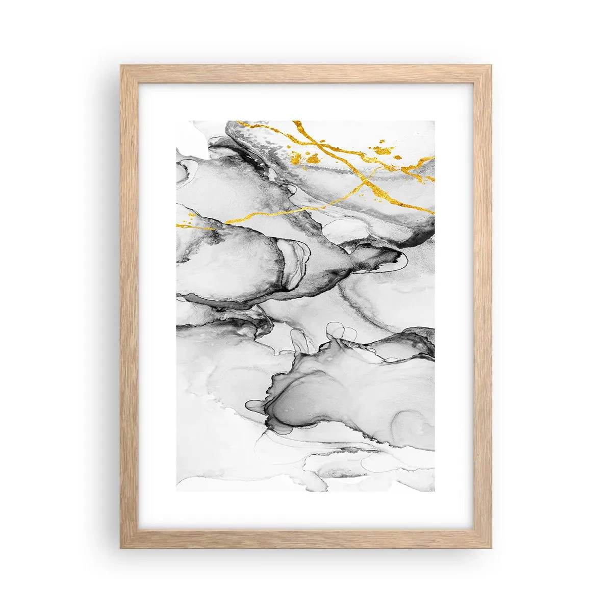 Plagát v ráme zo svetlého duba - Kompozícia so zlatým motívom - 30x40 cm