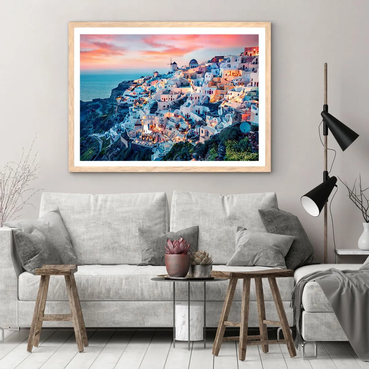 Plagát v ráme zo svetlého duba - Tvoja tučná grécka dovolenka - 100x70 cm