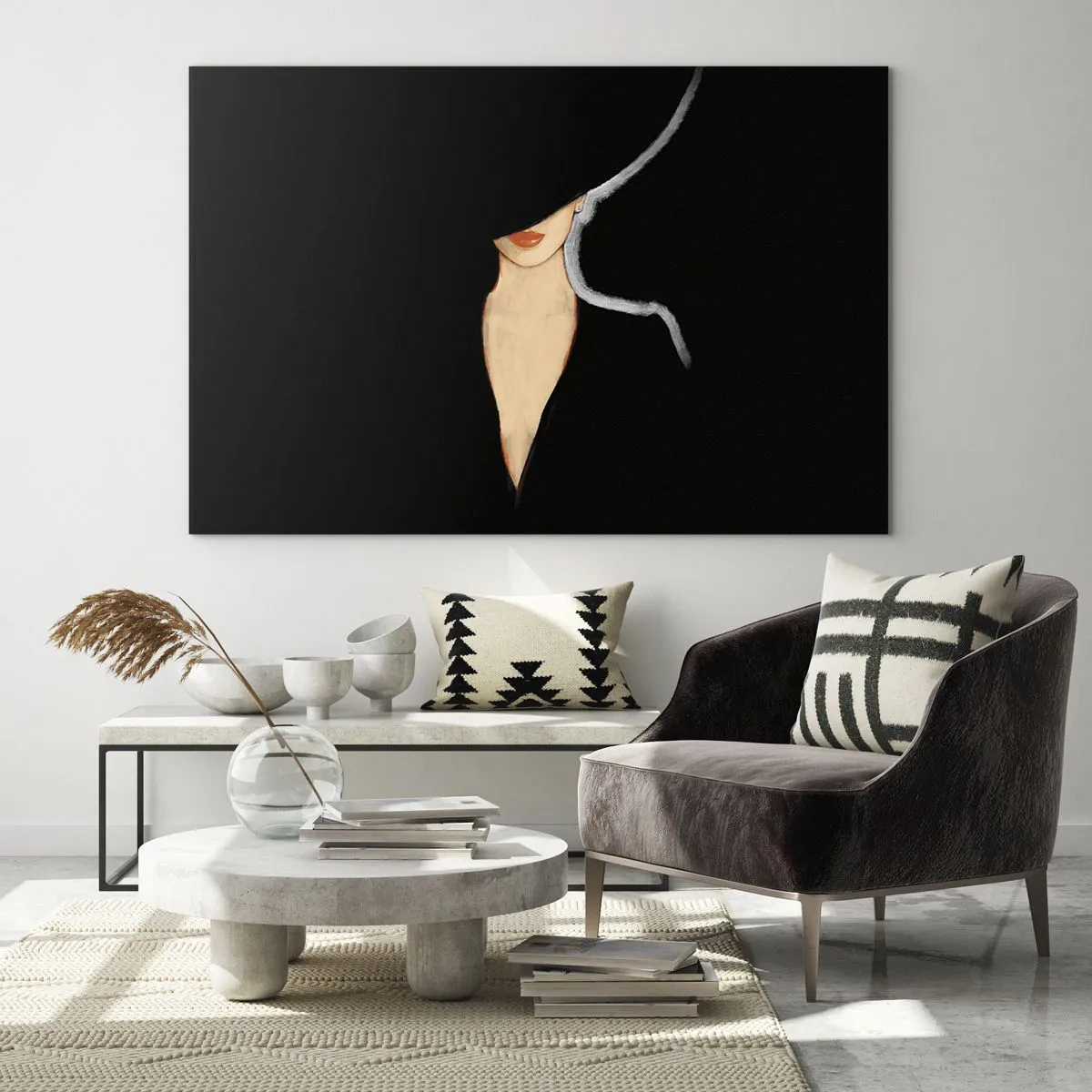 Obraz na skle - Jemný portrét ženy na čiernom pozadí - 70x50cm - Elegancia a štýl - Moderná nástenná dekorácia do obývacej izby a spálne ARTTOR