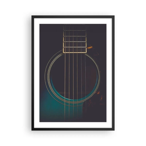 Plagát v čiernom ráme - Umelecký detailný záber na rezonančnú dosku akustickej gitary. - 50x70cm - Okamih, než to zaznie - Moderná nástenná dekorácia do obývacej izby a spálne ARTTOR