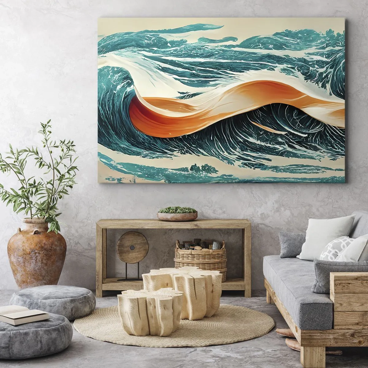 Obraz na plátne - Dynamické morské vlny s abstraktnou stuhou - 70x50cm - Surferov sen - Moderná nástenná dekorácia do obývacej izby a spálne ARTTOR