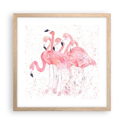 Plagát v ráme zo svetlého duba - Ružový ansámbl - 40x40 cm