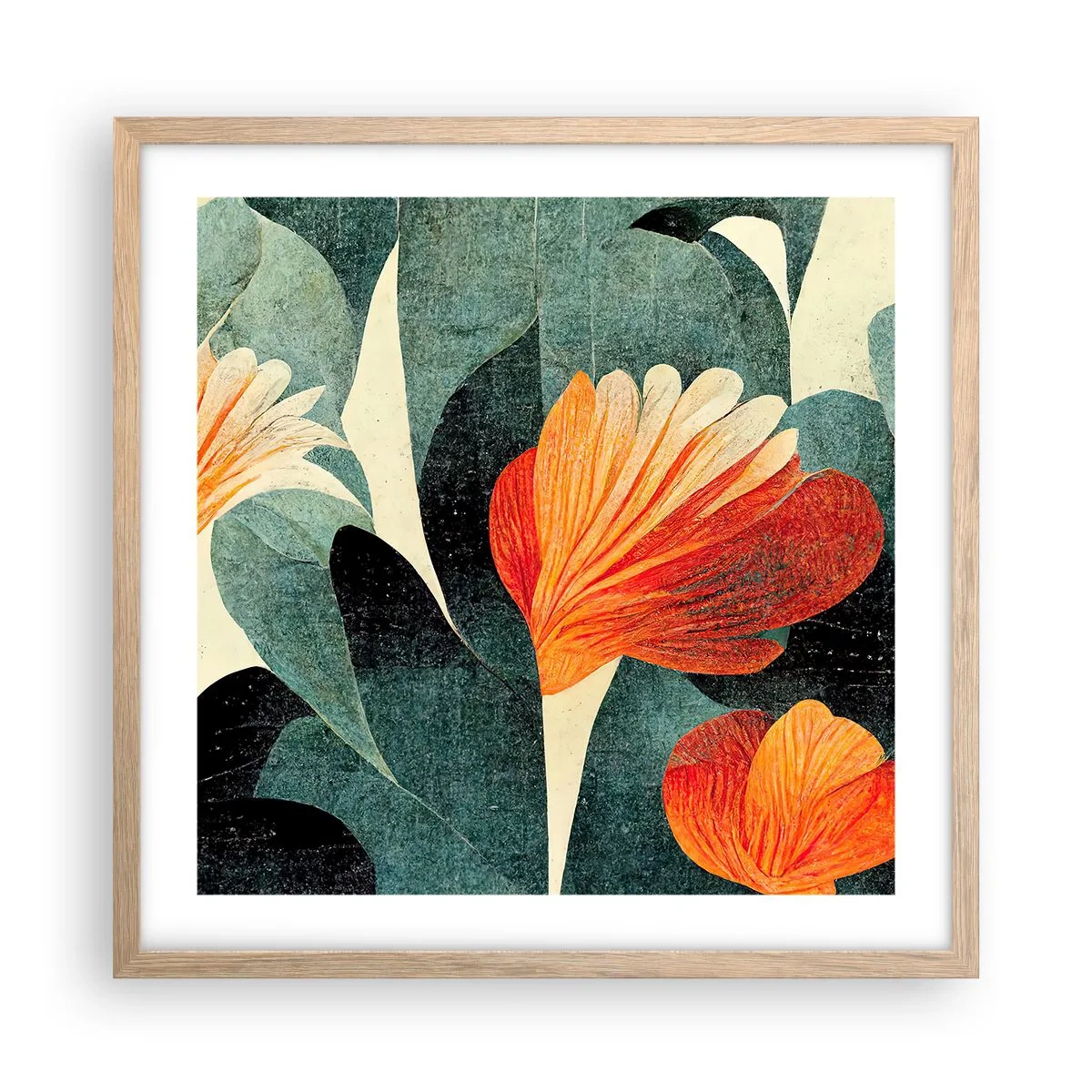 Plagát v ráme zo svetlého duba - Tropické horúco a chlad zelene - 50x50 cm