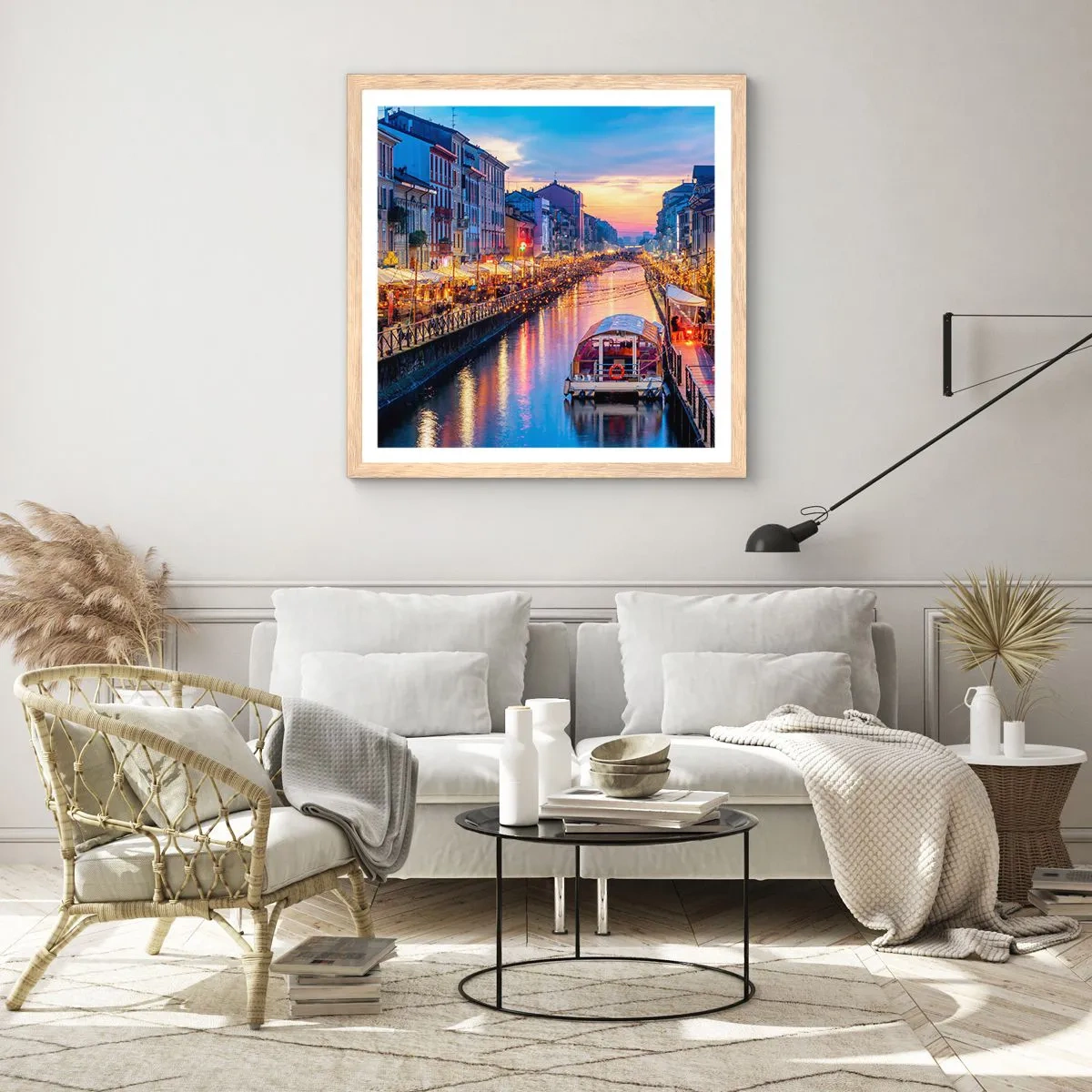 Plagát v ráme zo svetlého duba - Večer plný svetla a zábavy - 60x60 cm