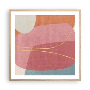 Plagát v ráme zo svetlého duba - Pastelová kompozícia so zlatou niťou - 60x60 cm