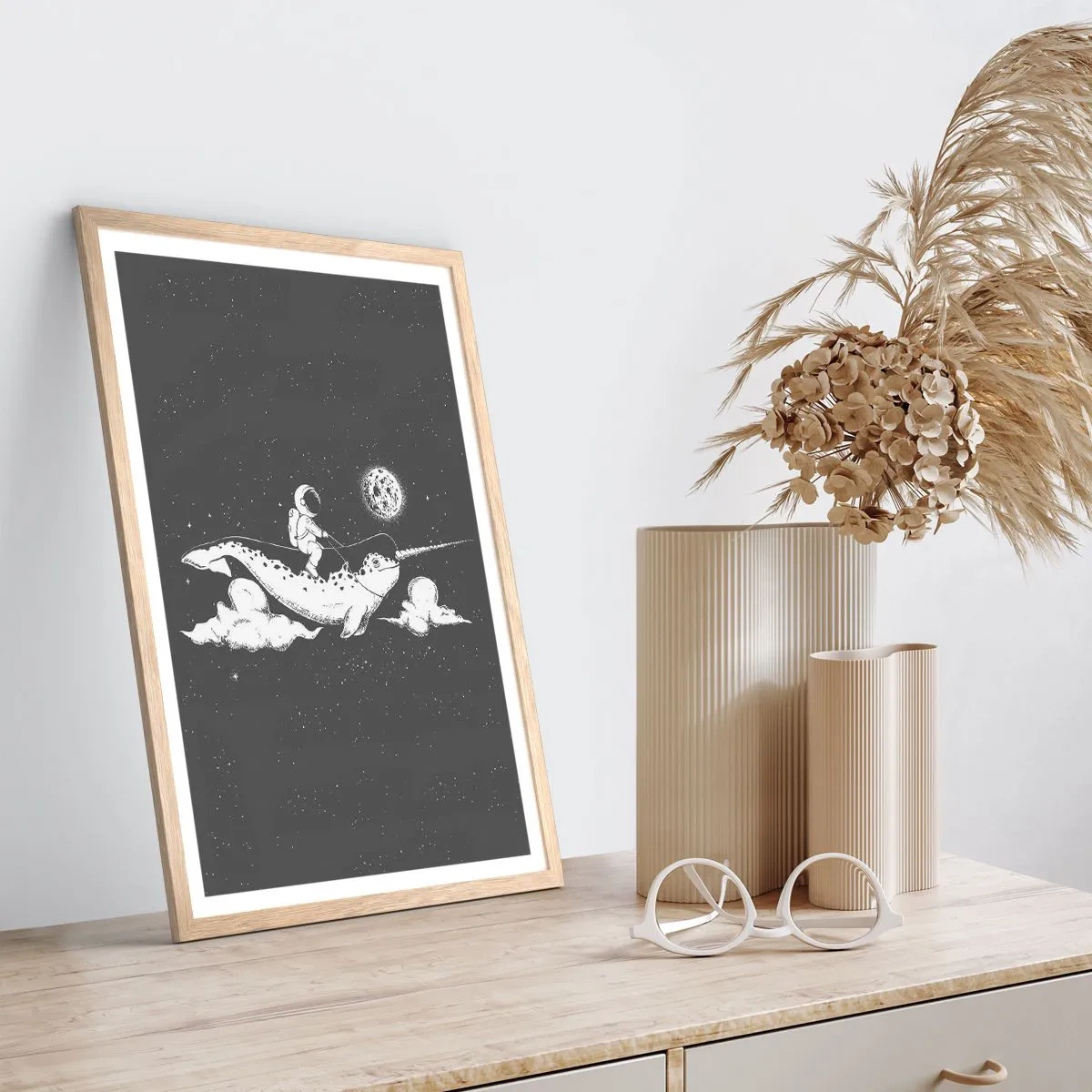 Plagát v ráme zo svetlého duba - Vesmírny jazdec - 50x70 cm