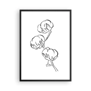 Plagát v čiernom ráme - Minimalistický náčrt bavlníkovej vetvy - 50x70cm - Bavlnené páperie - Moderná nástenná dekorácia do obývacej izby a spálne ARTTOR
