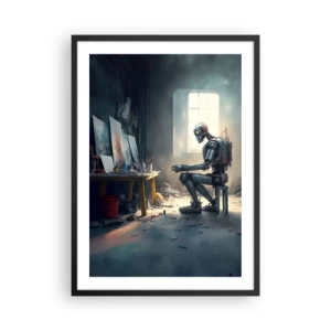 Plagát v čiernom ráme - Robotický umelec maľuje obrazy vo svojom ateliéri - 50x70cm - Akt stvorenia - Moderná nástenná dekorácia do obývacej izby a spálne ARTTOR