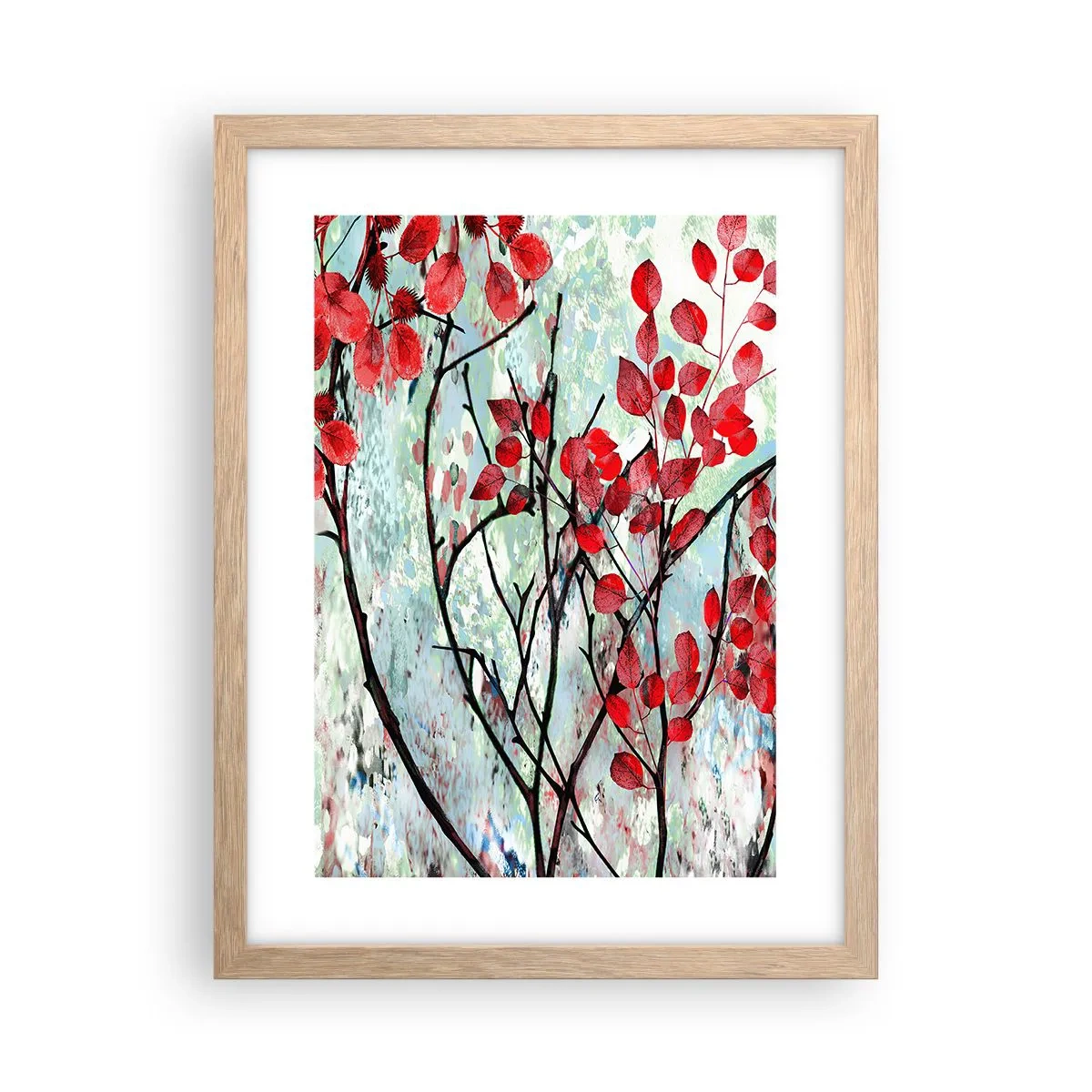 Plagát v ráme zo svetlého duba - Strom v šarlátovej - 30x40 cm