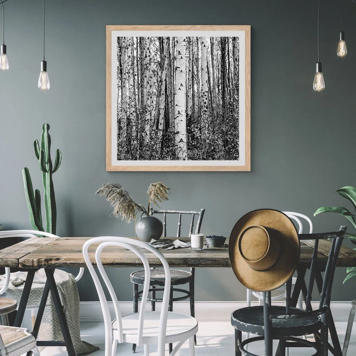 Plagát v ráme zo svetlého duba - Brezová kolonáda - 50x50 cm