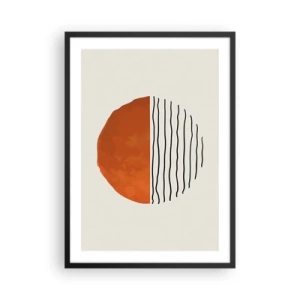 Plagát v čiernom ráme - Abstraktný kruh s oranžovou a lineárnou polovicou - 50x70cm - V japonskej atmosfére - Moderná nástenná dekorácia do obývacej izby a spálne ARTTOR