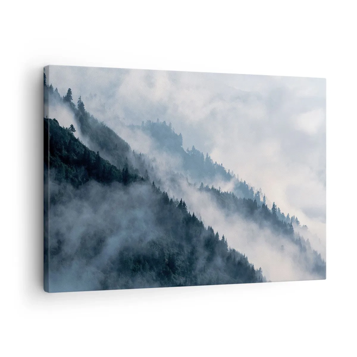 Obraz na plátne - Hmla sa vznáša nad zalesnenými horskými svahmi v tajomnej krajine - 70x50cm - Horská mystika - Moderná nástenná dekorácia do obývacej izby a spálne ARTTOR