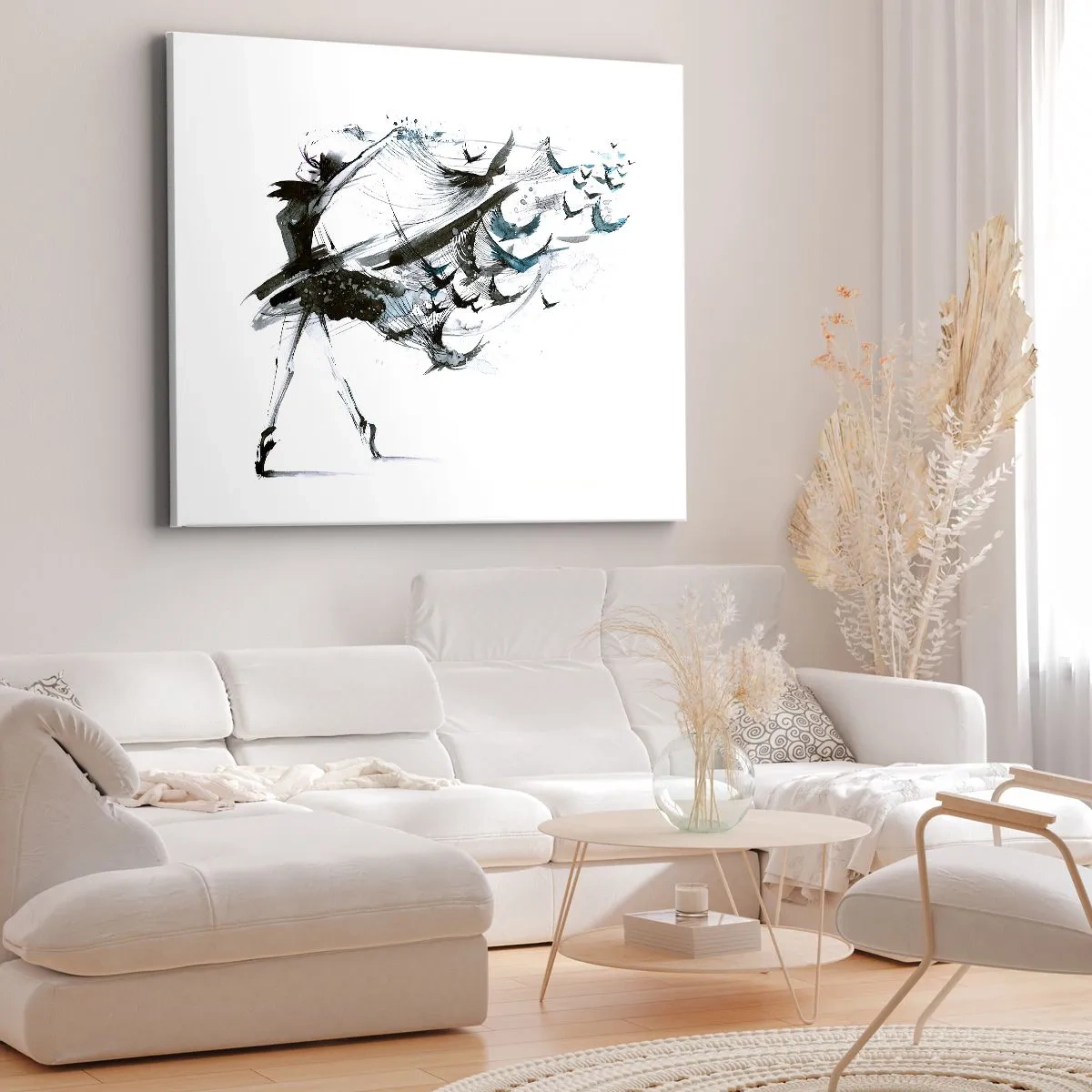 Obraz na plátne - Tanečnica v dynamických šatách v tvare vtákov - 70x50cm - Mágia hudby uvoľňuje od kúzla - Moderná nástenná dekorácia do obývacej izby a spálne ARTTOR