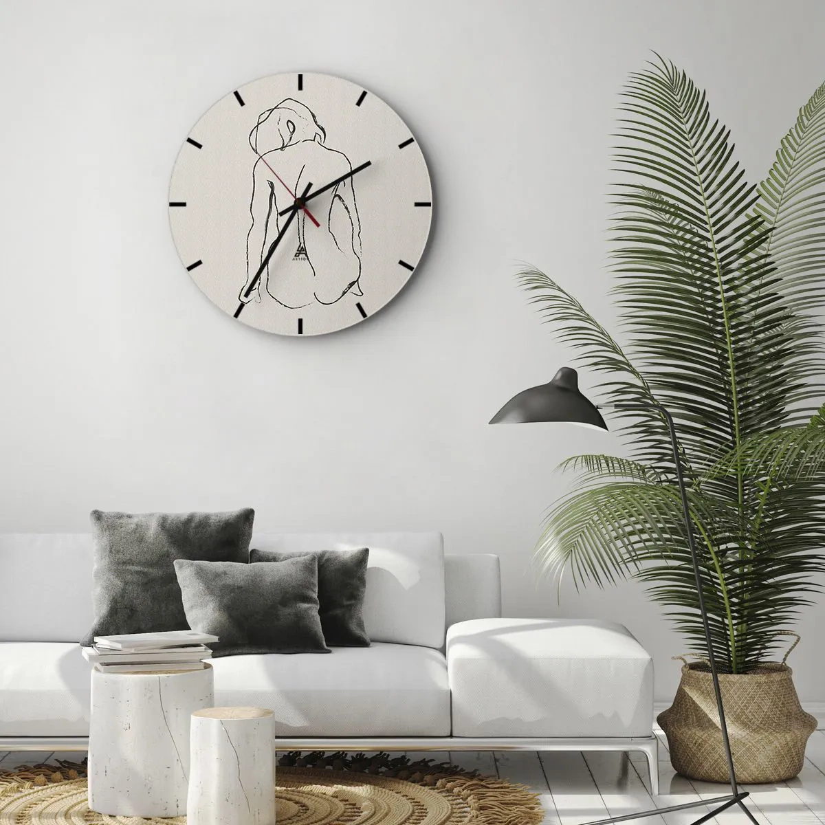 Nástenné hodiny - Jemná skica ženskej siluety na svetlom pozadí - 30x30cm - Dievčenský akt - Moderná nástenná dekorácia do obývacej izby, kuchyne a spálne ARTTOR