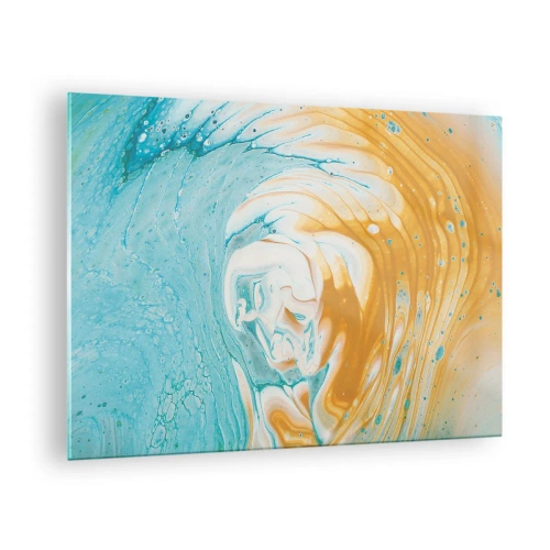 Obraz na skle - Pastelový vír v modrých a žltých farbách - 70x50cm - Pastelový vír - Moderná nástenná dekorácia do obývacej izby a spálne ARTTOR