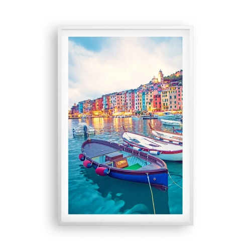 Plagát v bielom ráme - Farebný večer v prístave - 61x91 cm