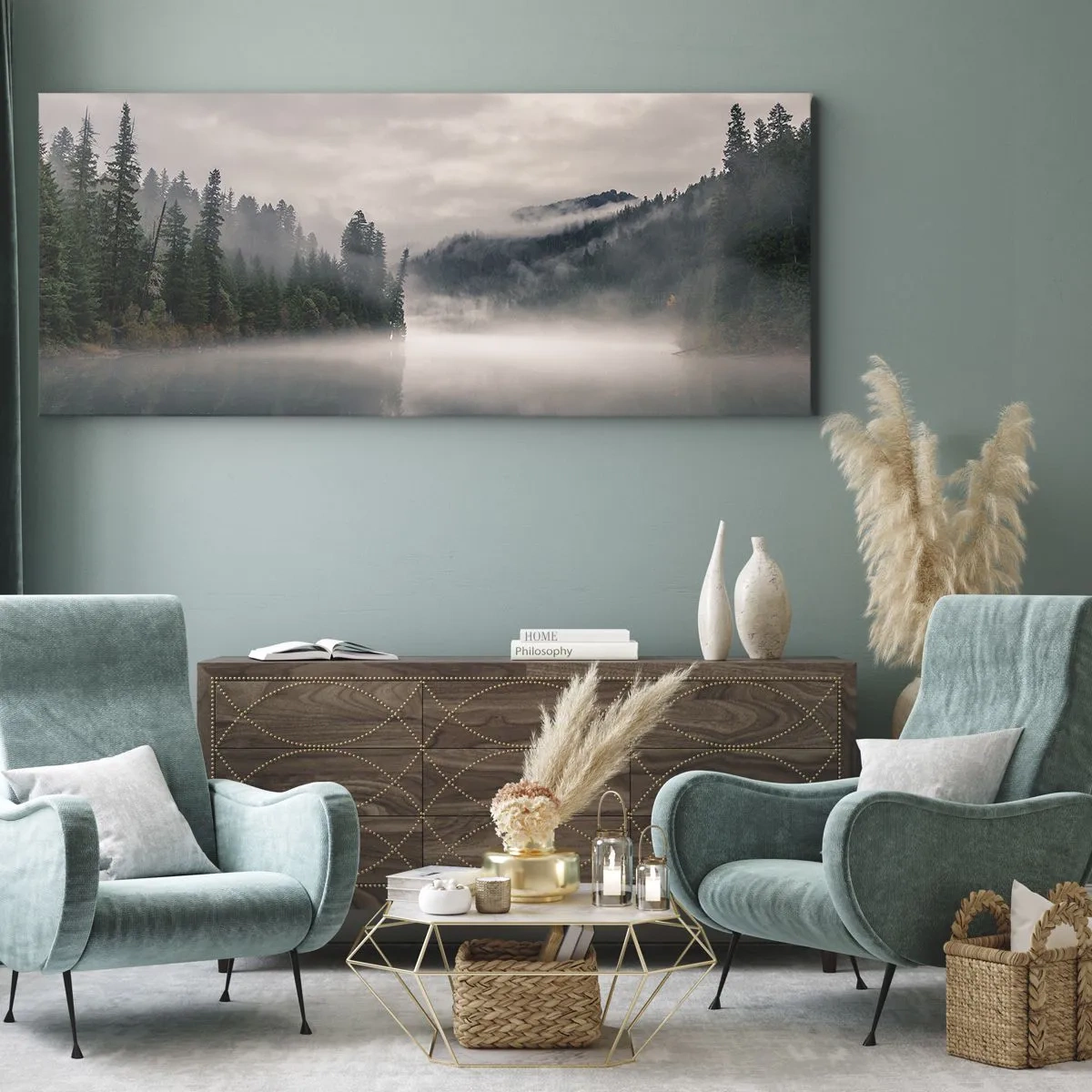 Obraz na plátne - V zamyslení, v hmle - 100x40 cm
