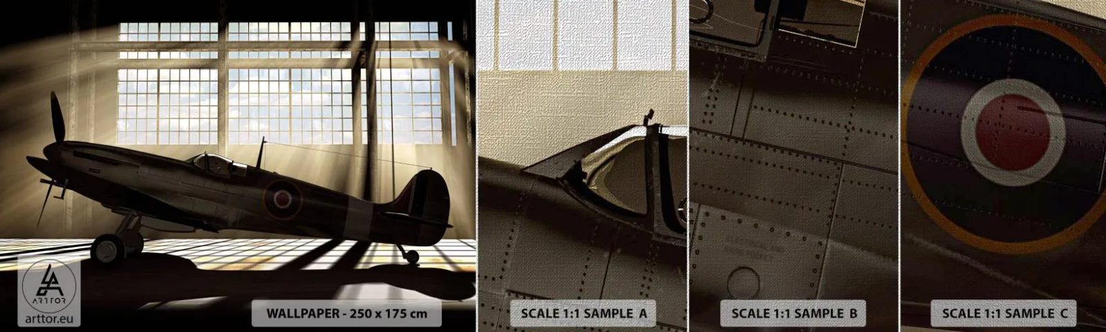 Vzorka fototapety Premium Canvas - Odpočinok bojovníka - Lietadlá, Letecký hangár, Lietadlo - 100x30 cm