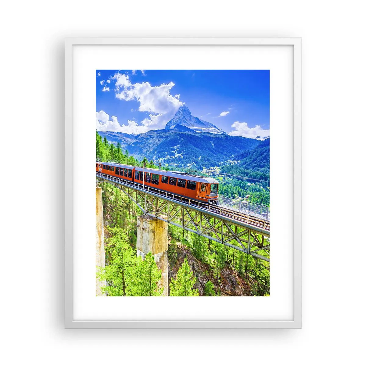 Plagát v bielom ráme - Alpská železnica - 40x50 cm