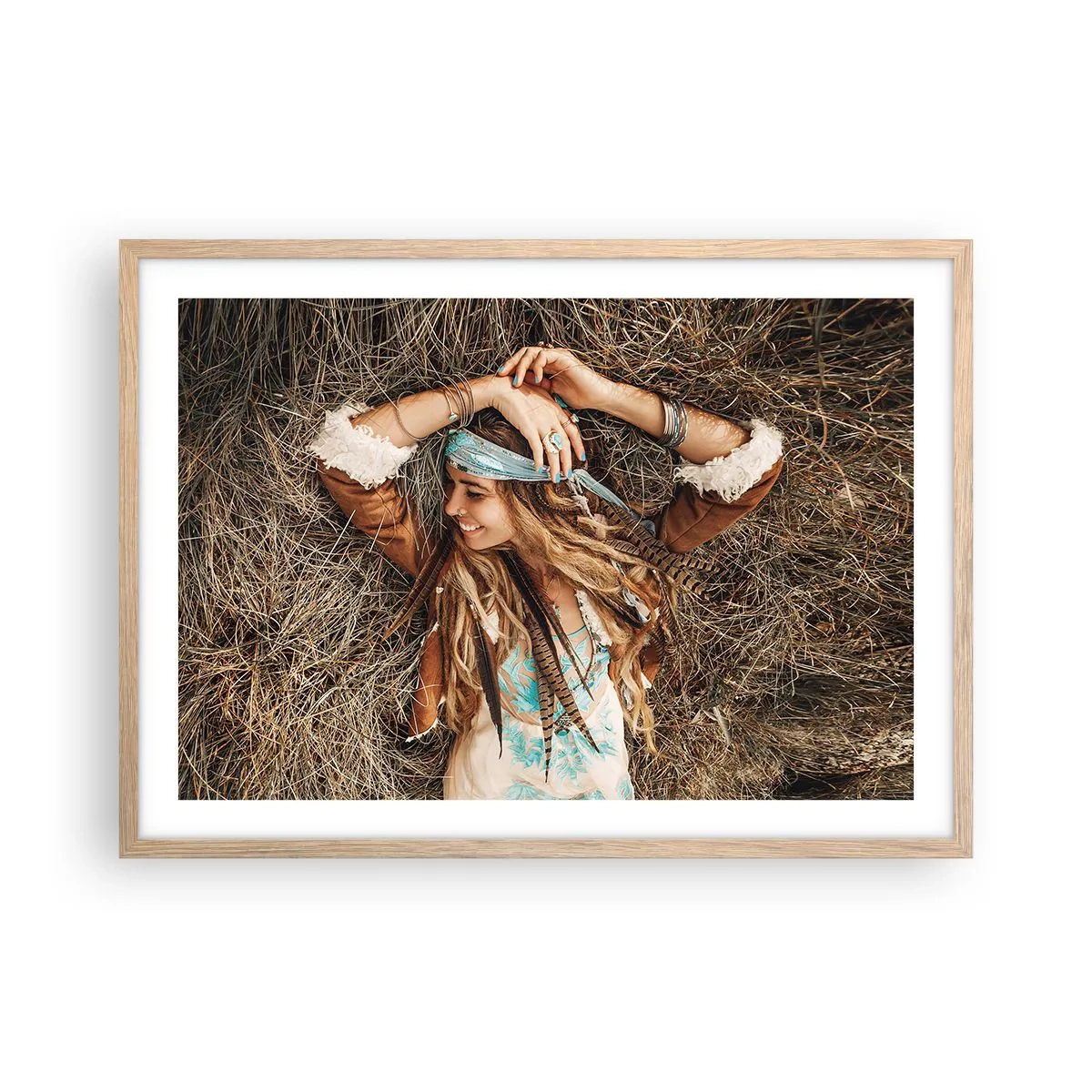 Plagát v ráme zo svetlého duba - Na ceste do leta lásky - 70x50 cm