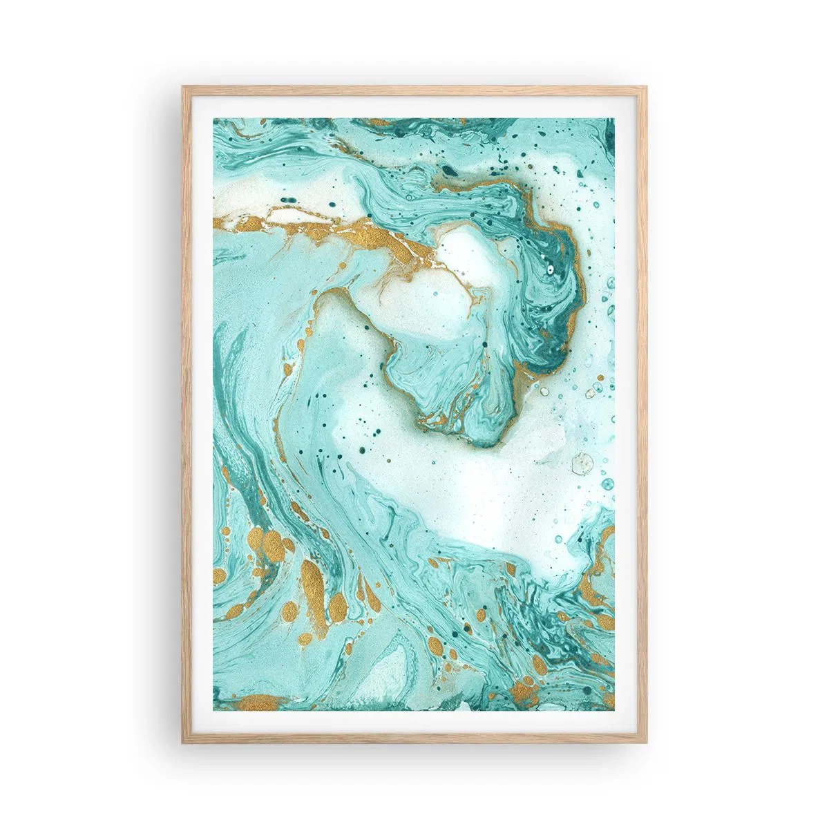 Plagát v ráme zo svetlého duba - Pod veľkou vlnou z epochy Edo - 70x100 cm