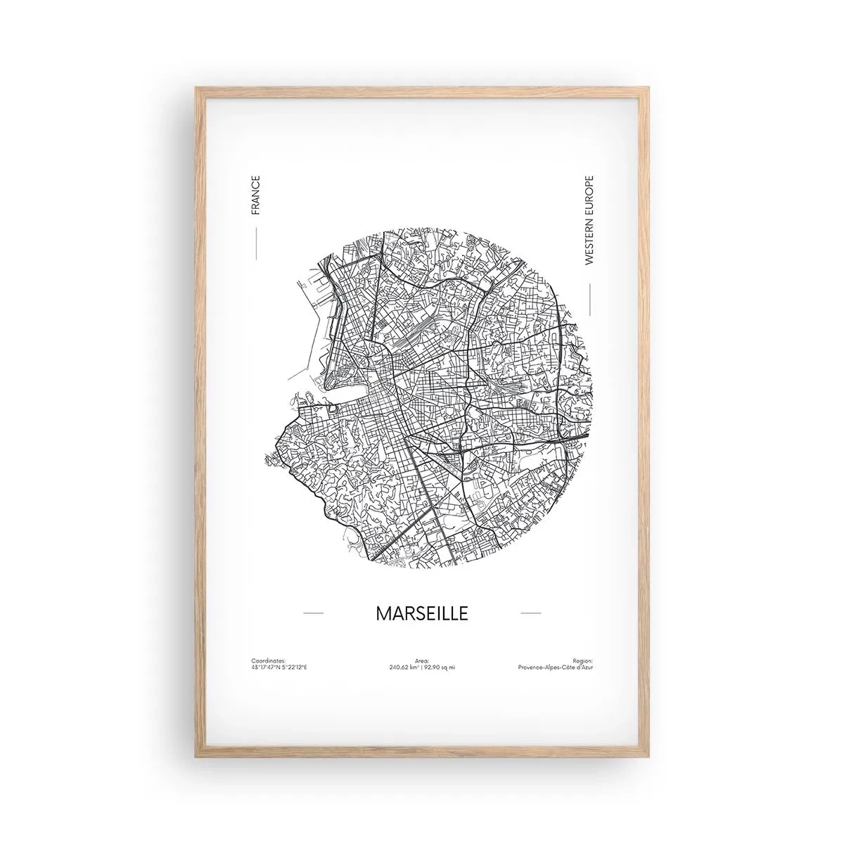 Plagát v ráme zo svetlého duba - Anatómia Marseille - 61x91 cm