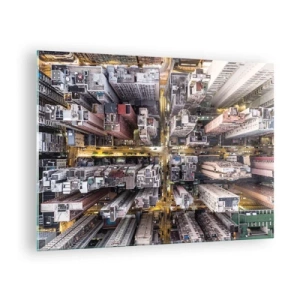 Obraz na skle - Pohľad na metropolu z vtáčej perspektívy - 70x50cm - Pozdrav z Hongkongu - Moderná nástenná dekorácia do obývacej izby a spálne ARTTOR