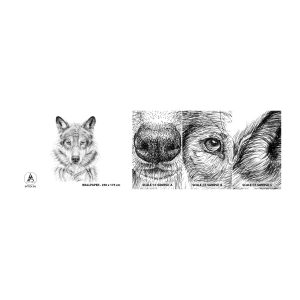 Vzorka samolepiacej fototapety Deluxe Sticker - Rodený vodca - Wolf, Skica, škandinávsky - 100x30 cm