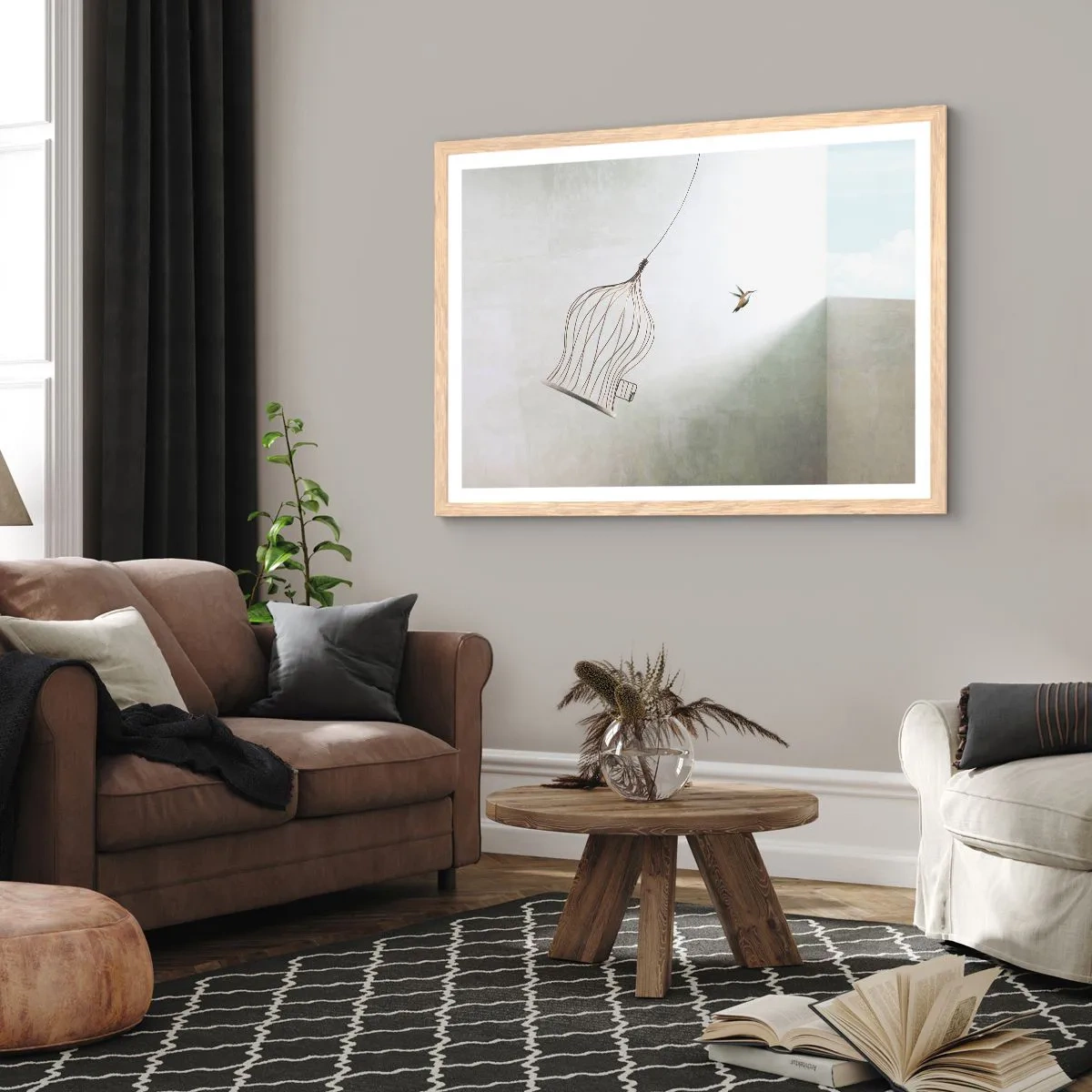 Plagát v ráme zo svetlého duba - Vo svojom živle - 50x40 cm