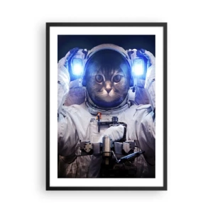 Plagát v čiernom ráme - Astronautská mačka v plnom skafandri - 50x70cm - Houston, máte problém - Moderná nástenná dekorácia do obývacej izby a spálne ARTTOR