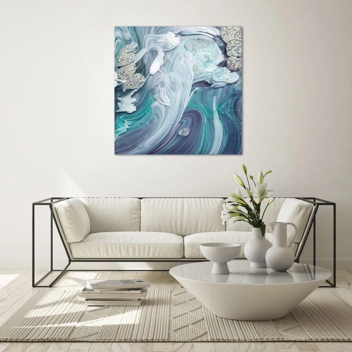 Obraz na skle - Prúdy modrej - 50x50 cm
