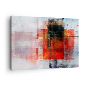 Obraz na plátne - Abstraktná geometrická kompozícia s červenými a oranžovými akcentmi - 70x50cm - Žiariaca kompozícia - Moderná nástenná dekorácia do obývacej izby a spálne ARTTOR