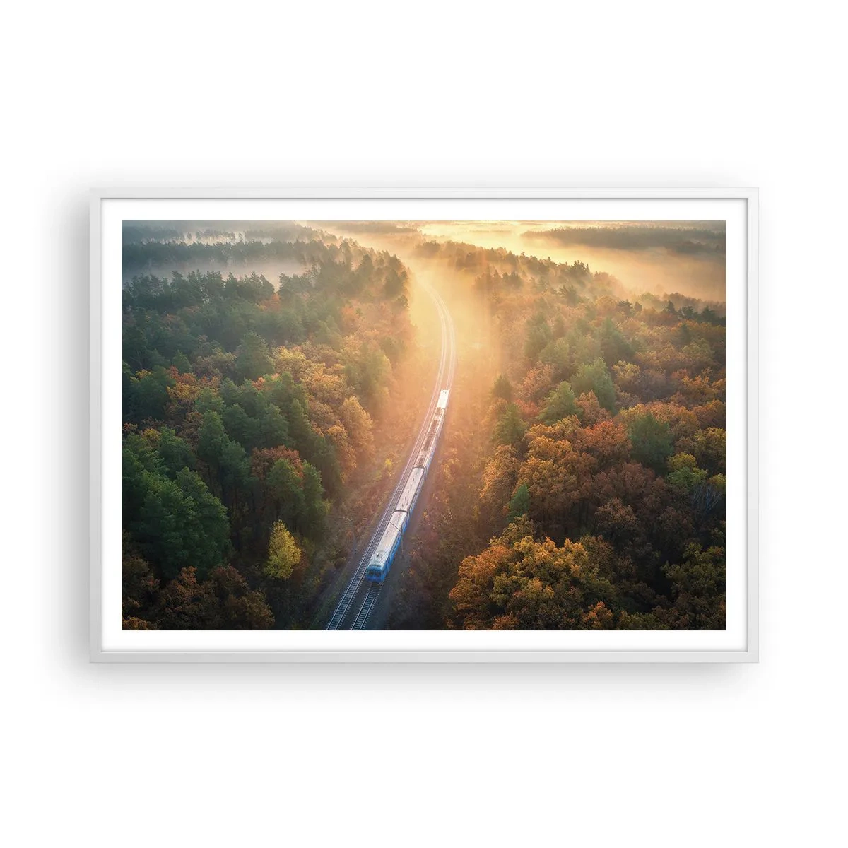 Plagát v bielom ráme - Jesenná cesta - 100x70 cm