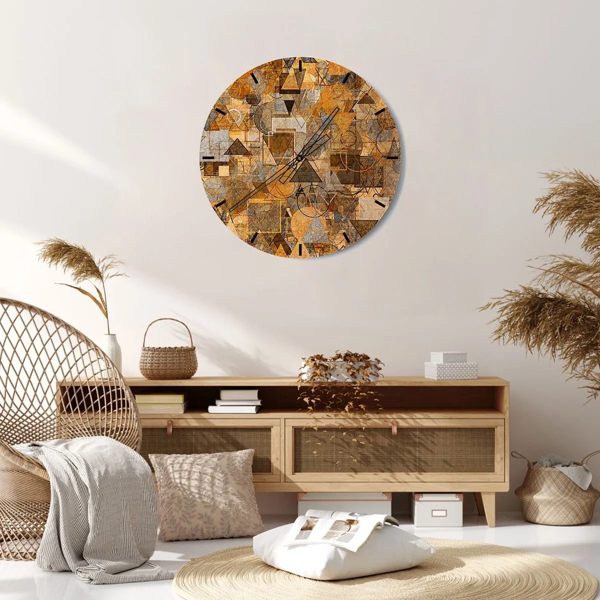 Nástenné hodiny - Abstraktný geometrický vzor v odtieňoch zlatej a hnedej - 30x30cm - Svet zachytený do tvaru - Moderná nástenná dekorácia do obývacej izby, kuchyne a spálne ARTTOR