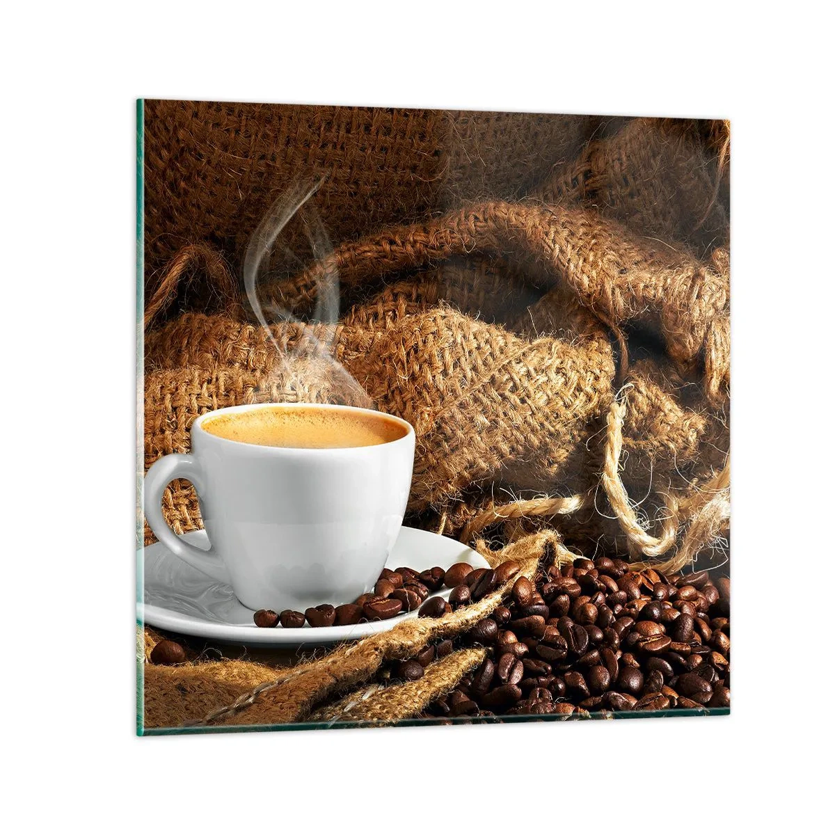 Obraz na skle - Vôňa moky a hustota medovej tekutiny - 50x50 cm