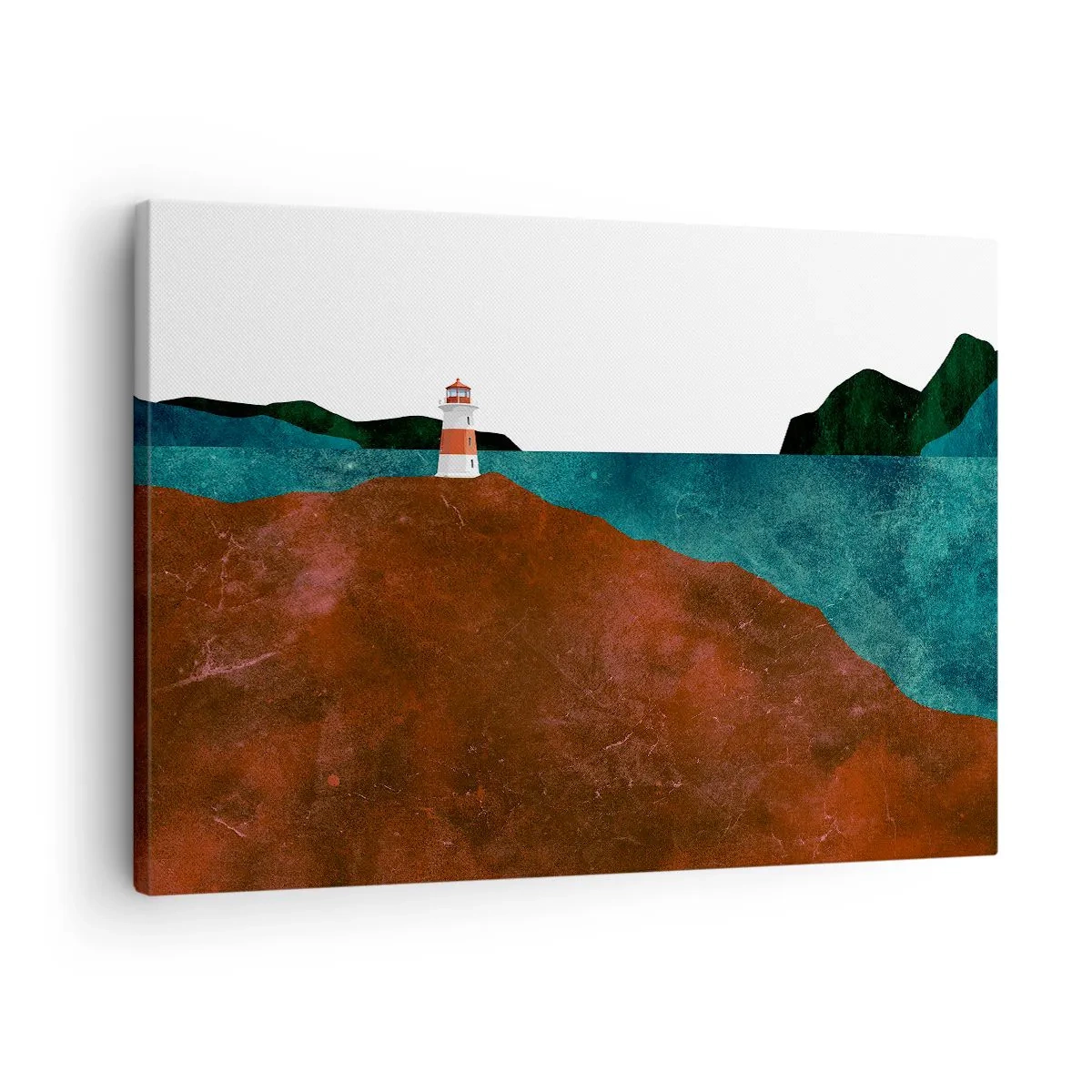 Obraz na plátne - Maják na pozadí hôr a mora - 70x50cm - Hľadiaca na more - Moderná nástenná dekorácia do obývacej izby a spálne ARTTOR