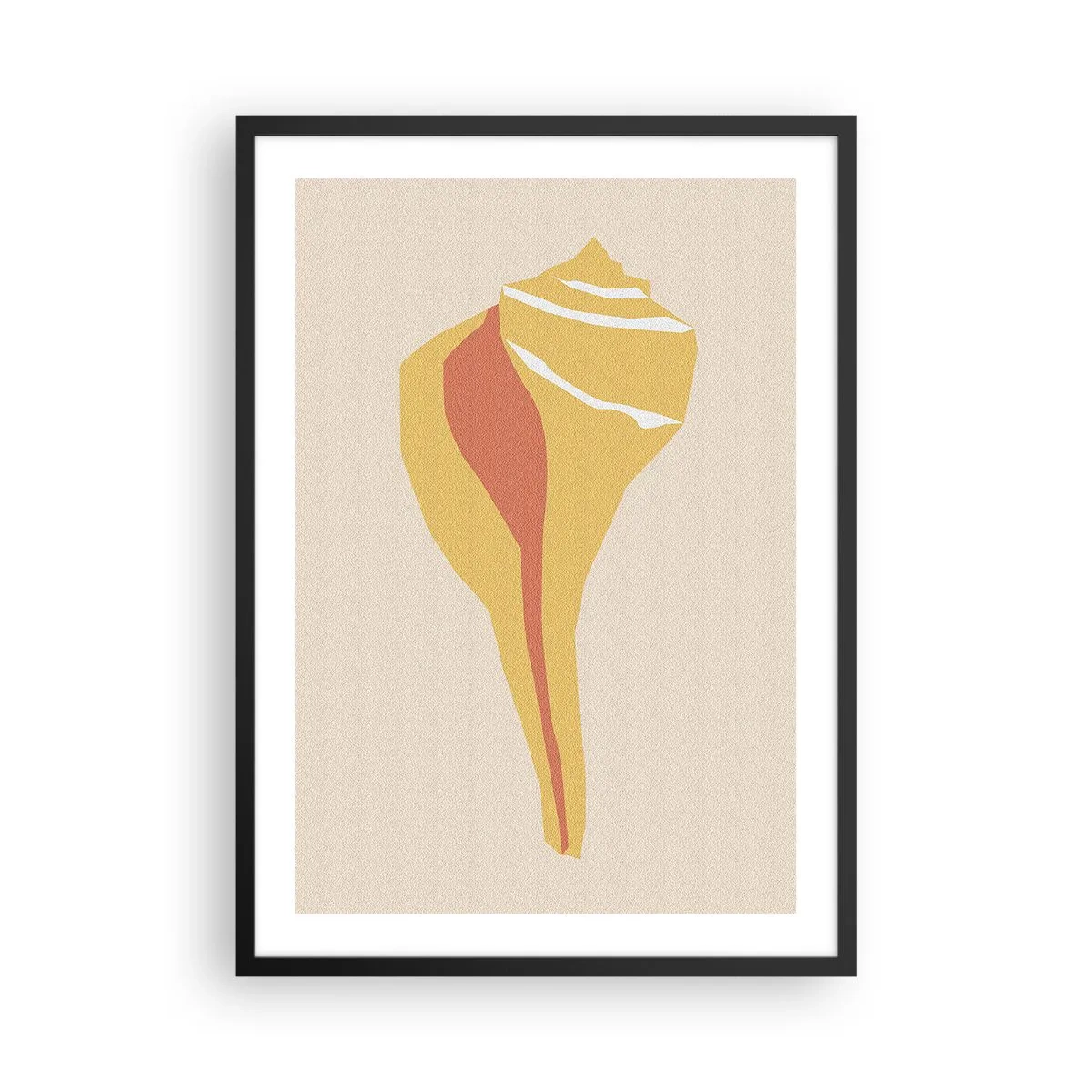 Plagát v čiernom ráme - Minimalistická grafika škrupiny v teplých farbách - 50x70cm - Organická abstrakcia – rast - Moderná nástenná dekorácia do obývacej izby a spálne ARTTOR