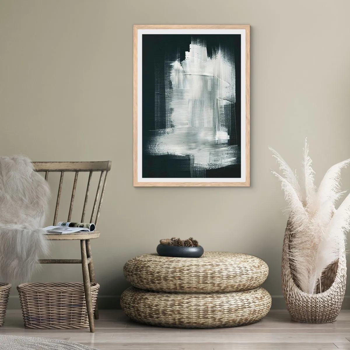 Plagát v ráme zo svetlého duba - Utkané zvisle a vodorovne - 50x70 cm