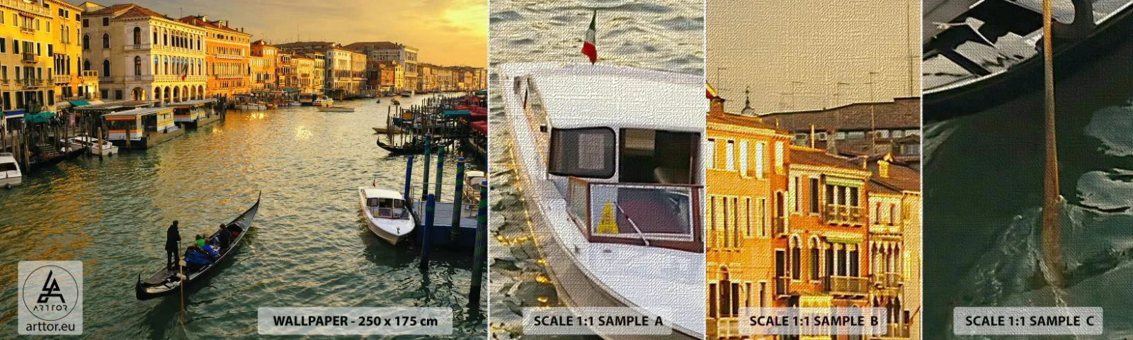 Vzorka fototapety Premium Canvas - Na slnečnej strane ulice - Mesto, Benátky, Taliansko - 100x30 cm