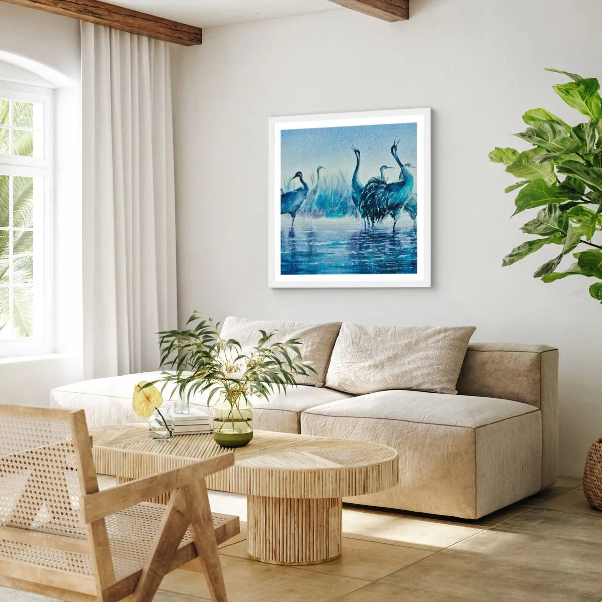 Plagát v bielom ráme - Ranné stretnutie - 60x60 cm